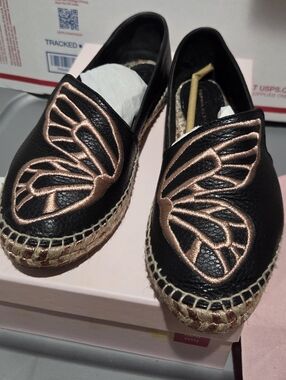 Sophia Webster Black Espadrilles with Rose Gold Butterfly Detail